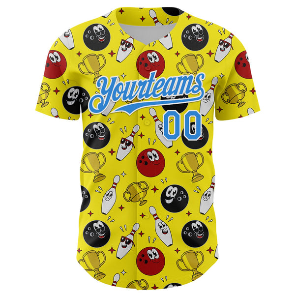 Custom Light Yellow Electric Blue-White Comic Doodle Ballgame 3D Pattern Design Authentic Baseball Jersey alternate