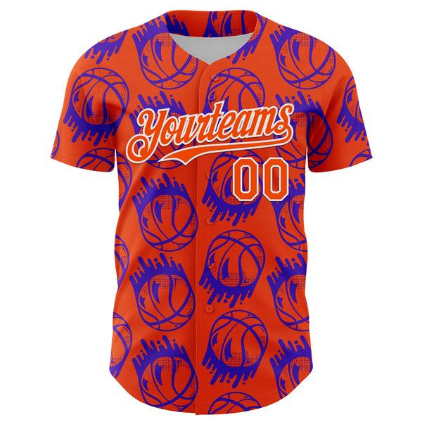 Custom Orange White Comic Doodle Ballgame 3D Pattern Design Authentic Baseball Jersey alternate