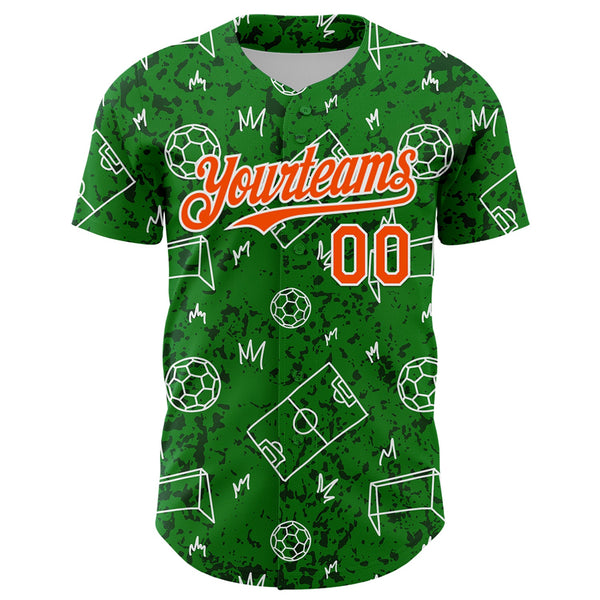 Custom Grass Green Orange-White Comic Doodle Ballgame 3D Pattern Design Authentic Baseball Jersey alternate