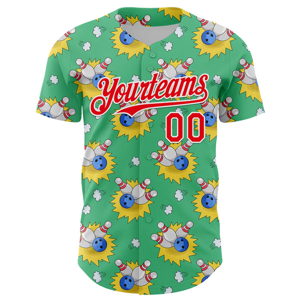Custom Green Fire Red-White Comic Doodle Ballgame 3D Pattern Design Authentic Baseball Jersey alternate