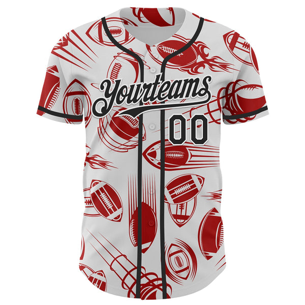 Custom White Black Comic Doodle Ballgame 3D Pattern Design Authentic Baseball Jersey alternate