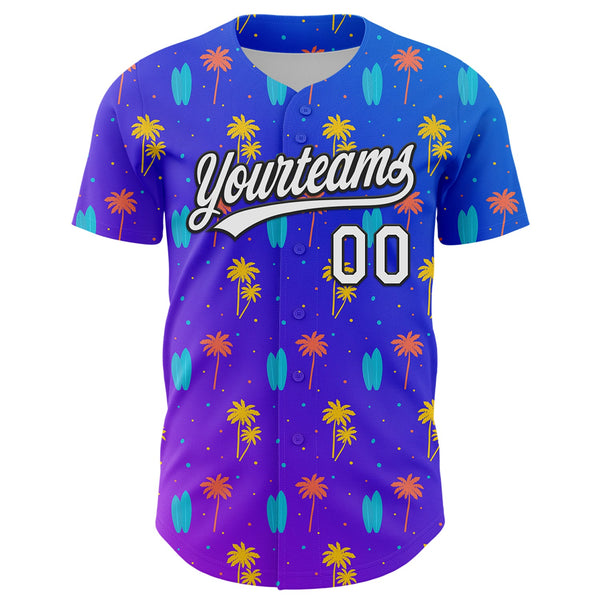 Custom Purple White-Black 3D Hawaii Tropical Palm Tree Authentic Baseball Jersey alternate