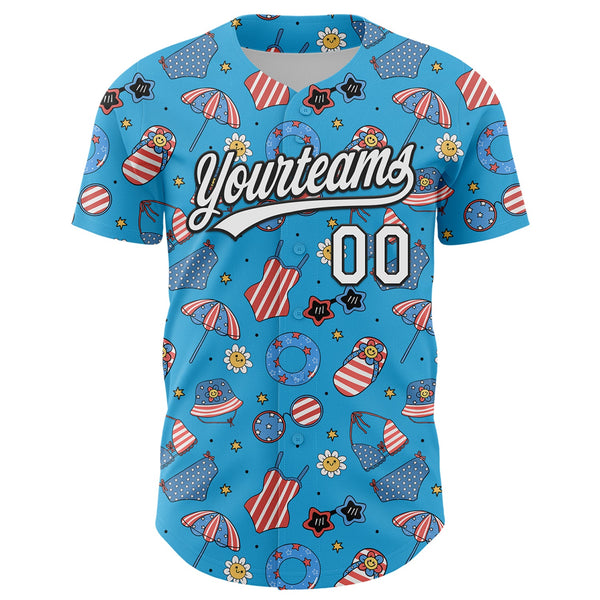 Custom Sky Blue White-Black 3D Hawaii Beach Authentic Baseball Jersey alternate