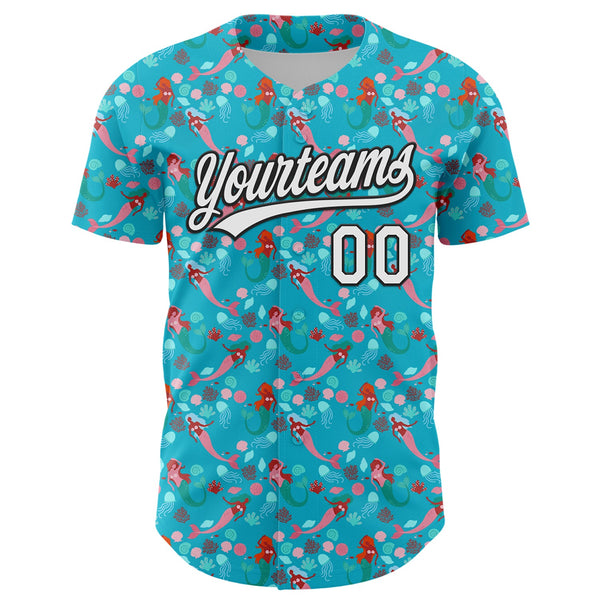 Custom Lakes Blue White-Black 3D Hawaii Ocean Creature Authentic Baseball Jersey alternate