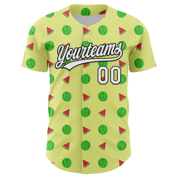 Custom Yellow White-Black 3D Hawaii Fruit Watermelon Authentic Baseball Jersey alternate