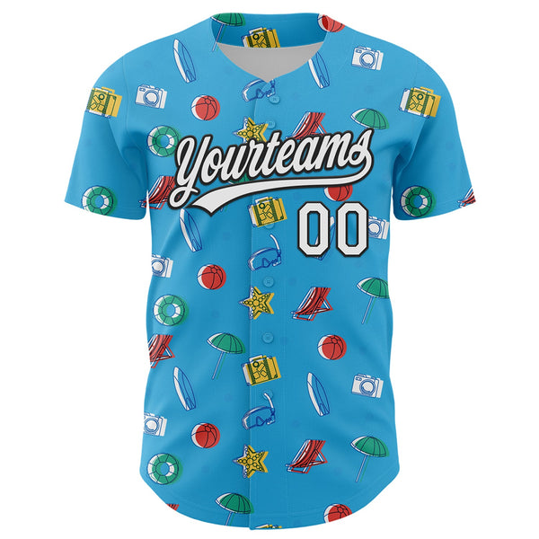 Custom Sky Blue White-Black 3D Hawaii Beach Holiday Authentic Baseball Jersey alternate