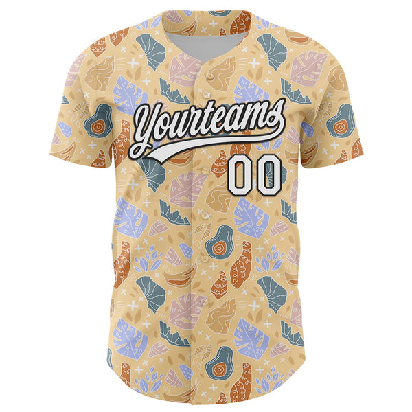 Custom Brown White-Black 3D Hawaii Tropical Palm Leaves Authentic Baseball Jersey alternate