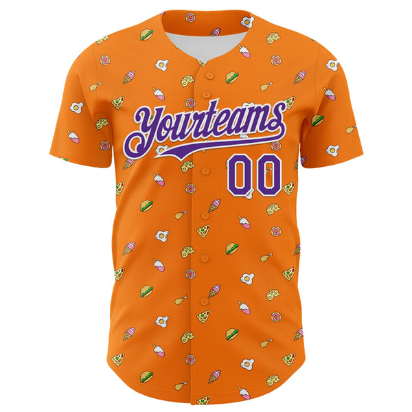 Custom Bay Orange Purple-White 3D Pattern Design Foodie Fast Food Cheese Pizza Dessert Ice Cream Authentic Baseball Jersey alternate
