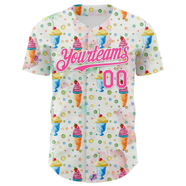 Custom White Pink 3D Pattern Design Foodie Food Dessert Ice Cream Authentic Baseball Jersey alternate