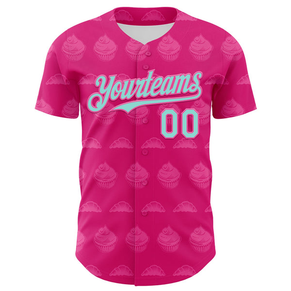 Custom Hot Pink Ice Blue-Pink 3D Pattern Design Foodie Food Dessert Cake Authentic Baseball Jersey alternate