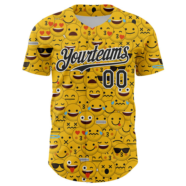 Custom Gold Black-White 3D Pattern Design Funny Cartoon Emoji Face Authentic Baseball Jersey alternate