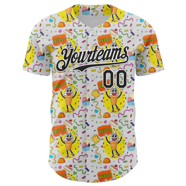 Custom White Black 3D Pattern Design Funny Cartoon Food Dessert Ice Ceam Authentic Baseball Jersey alternate