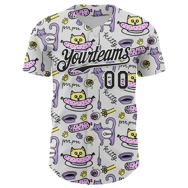 Custom White Black 3D Pattern Design Funny Cartoon Animal Cat And Dog Authentic Baseball Jersey alternate