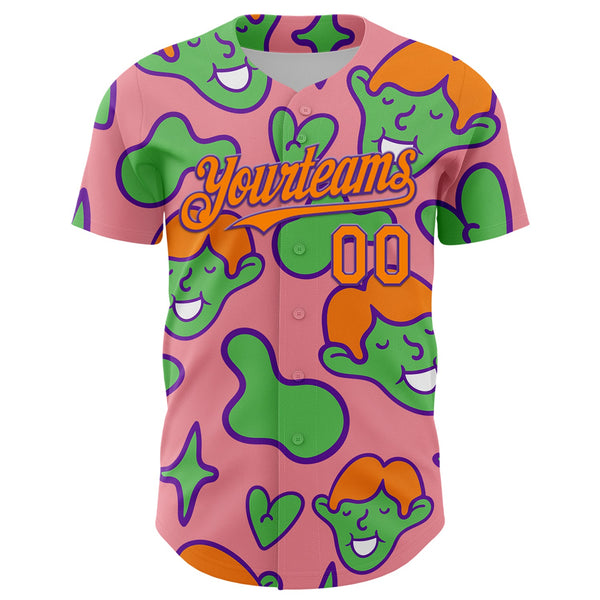 Custom Medium Pink Bay Orange-Purple 3D Pattern Design Funny Cartoon Kid Authentic Baseball Jersey alternate