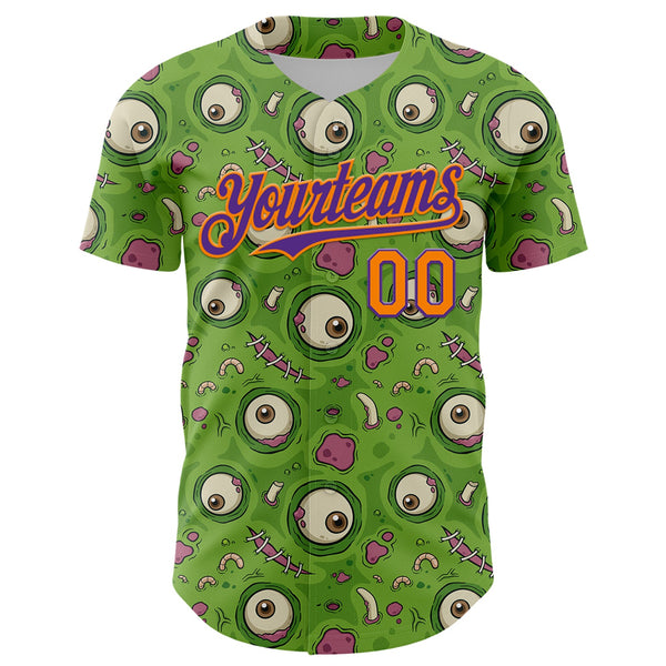 Custom Green Bay Orange-Purple 3D Pattern Design Funny Cartoon Monster Authentic Baseball Jersey alternate