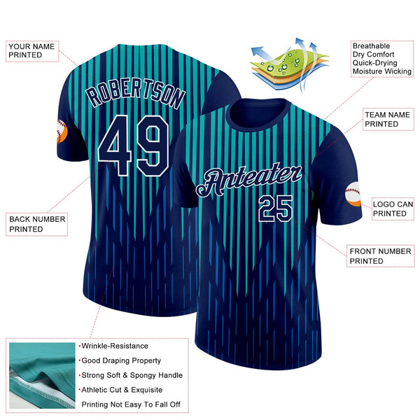 Custom Navy Blue-Aqua 3D Esports Performance T-Shirt alternate