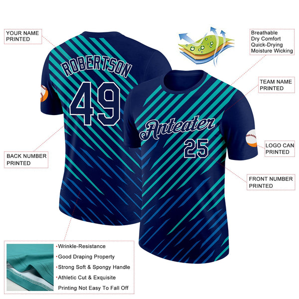 Custom Navy Blue-Aqua 3D Esports Performance T-Shirt alternate
