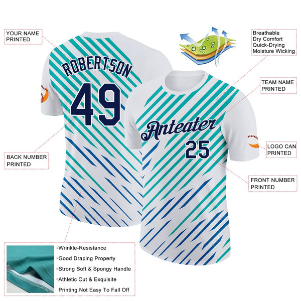 Custom White Navy Blue-Aqua 3D Esports Performance T-Shirt alternate