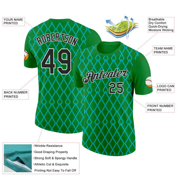 Custom Grass Green Black-Aqua 3D Esports Performance T-Shirt alternate