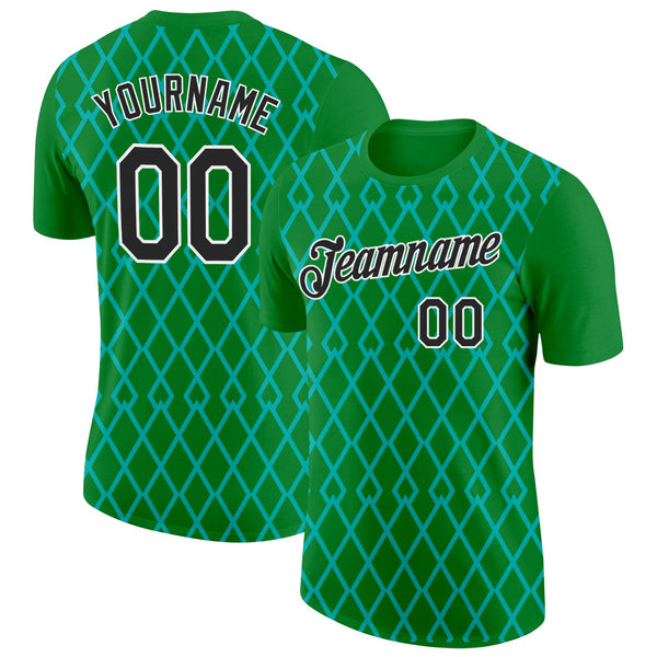Custom Grass Green Black-Aqua 3D Esports Performance T-Shirt