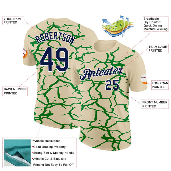 Custom Cream Navy-Grass Green 3D Esports Performance T-Shirt alternate