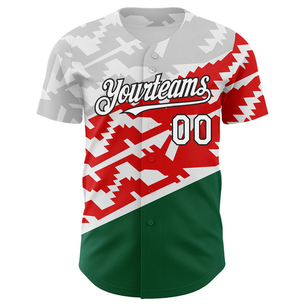 Custom White Red Kelly Green-Black 3D Mexico Authentic Baseball Jersey alternate