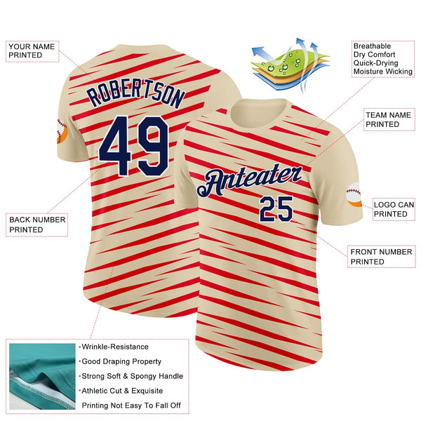 Custom Cream Navy-Fire Red 3D Esports Performance T-Shirt alternate