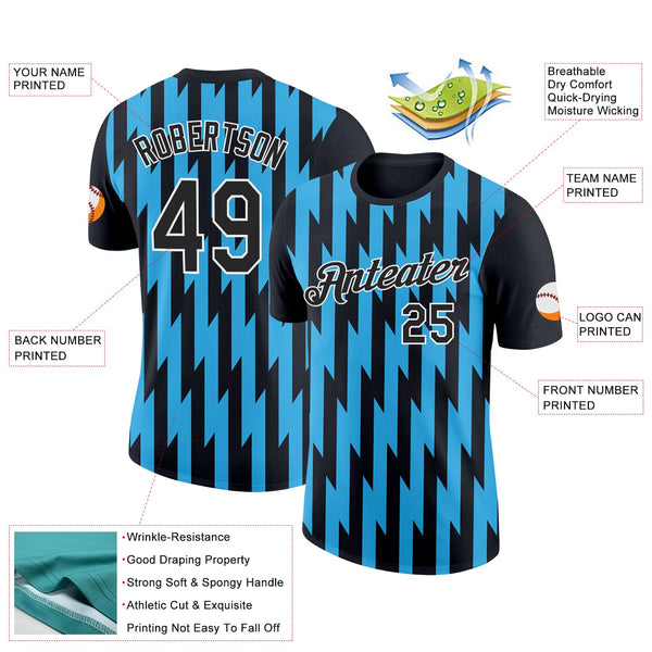 Custom Black Sky Blue-White 3D Esports Performance T-Shirt alternate