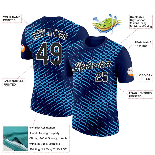 Custom Navy Black-Sky Blue 3D Esports Performance T-Shirt alternate