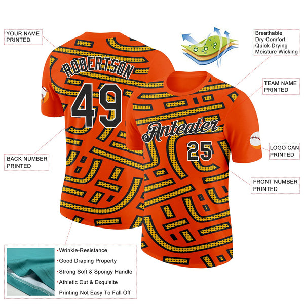 Custom Orange Black-Gold 3D Esports Performance T-Shirt alternate