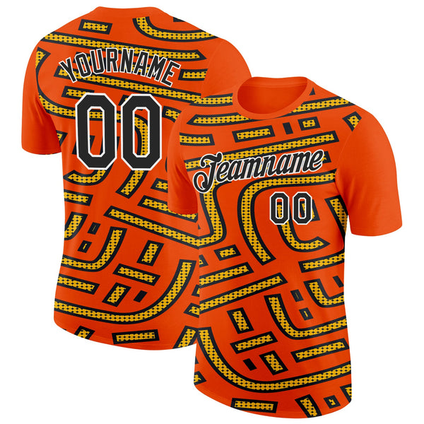 Custom Orange Black-Gold 3D Esports Performance T-Shirt
