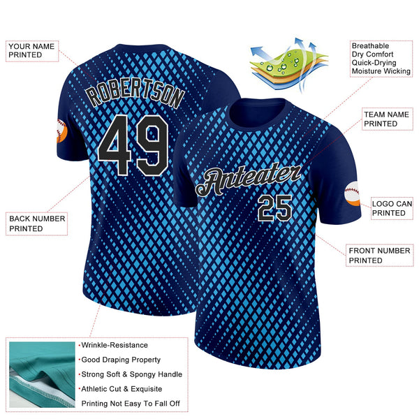Custom Navy Black-Sky Blue 3D Esports Performance T-Shirt alternate