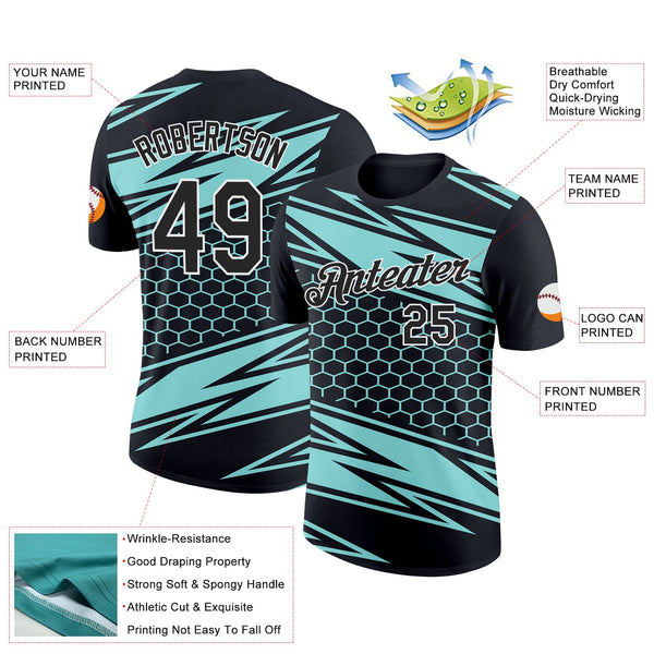Custom Black Ice Blue-White 3D Esports Performance T-Shirt alternate