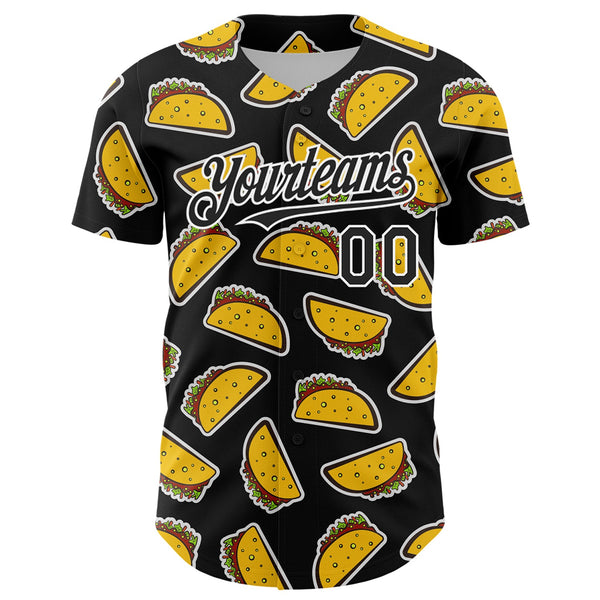 Custom Black White 3D Mexican Festival Taco Cinco de Mayo Authentic Baseball Jersey alternate