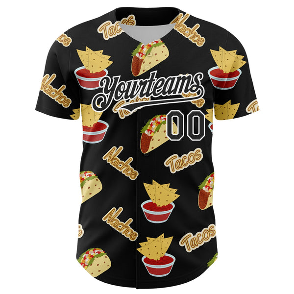Custom Black White 3D Mexican Festival Nachos And Tacos Cinco de Mayo Authentic Baseball Jersey alternate
