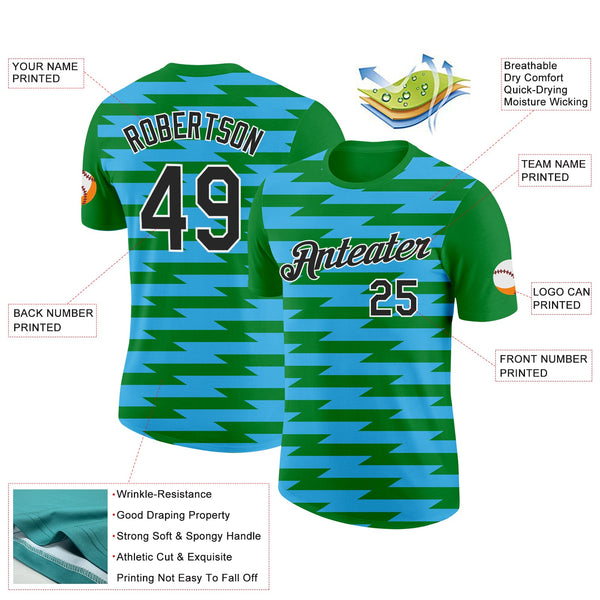 Custom Grass Green Black-Sky Blue 3D Esports Performance T-Shirt alternate