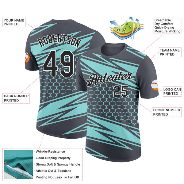 Custom Steel Gray Black-Ice Blue 3D Esports Performance T-Shirt alternate