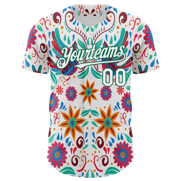 Custom White Kelly Green 3D Mexican Festival Flower Cinco de Mayo Authentic Baseball Jersey alternate