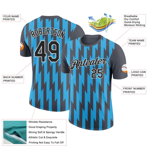 Custom Steel Gray Black-Sky Blue 3D Esports Performance T-Shirt alternate