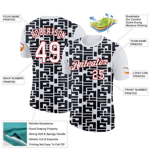 Custom White Black-Red 3D Esports Performance T-Shirt alternate
