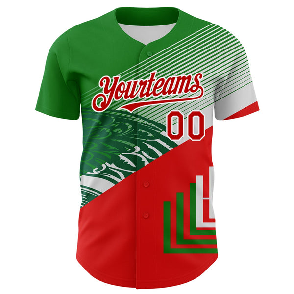 Custom Green Red-White 3D Mexico Authentic Baseball Jersey alternate