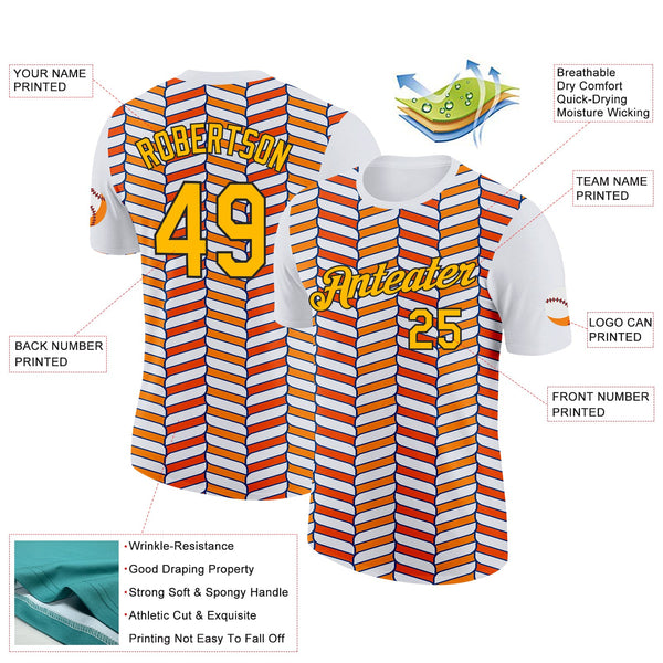 Custom White Gold Orange US Navy Blue-Black 3D Esports Performance T-Shirt alternate