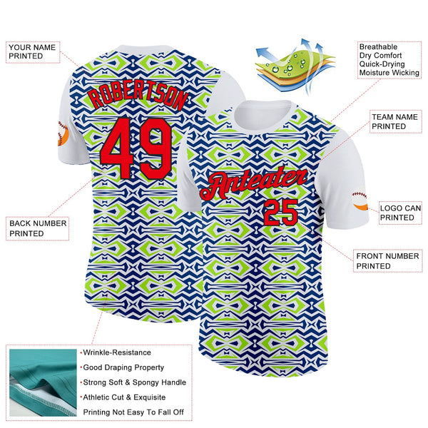 Custom White Fire Red US Navy Blue Aurora Green-Black 3D Esports Performance T-Shirt alternate