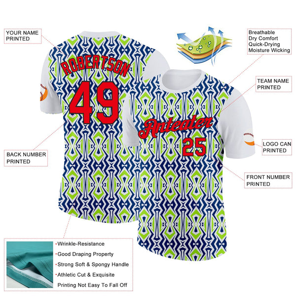 Custom White Fire Red US Navy Blue Aurora Green-Black 3D Esports Performance T-Shirt alternate