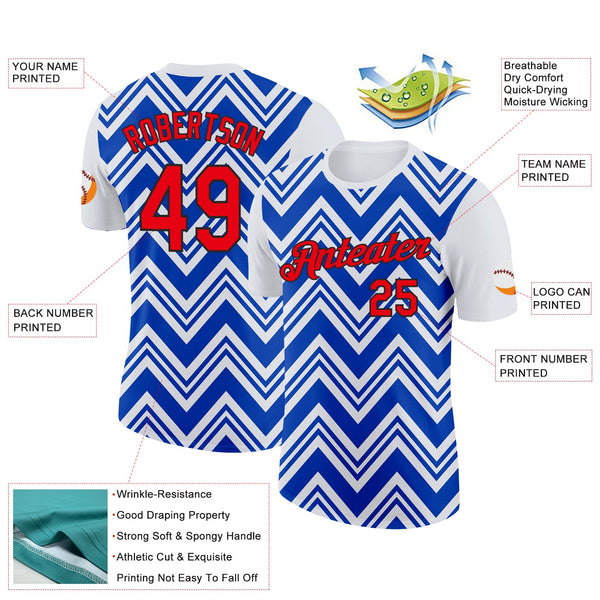 Custom White Fire Red Thunder Blue-Black 3D Esports Performance T-Shirt alternate