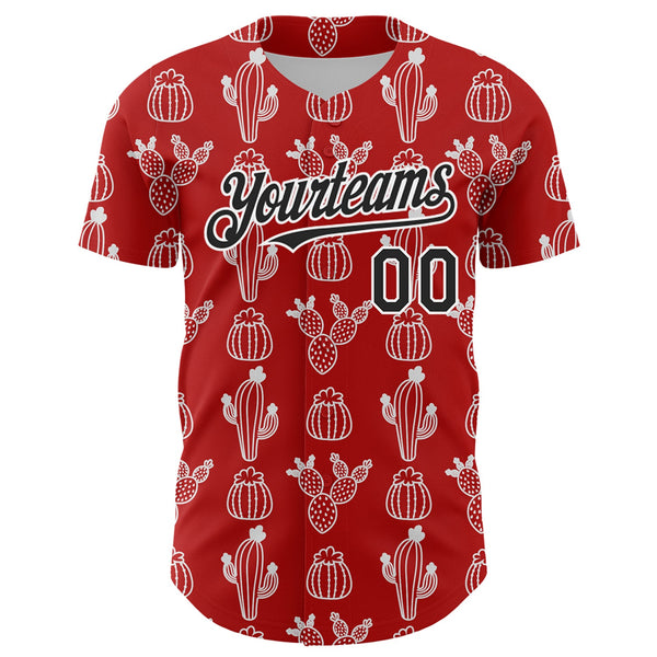 Custom Red Black-White 3D Mexican Cactus Authentic Baseball Jersey alternate