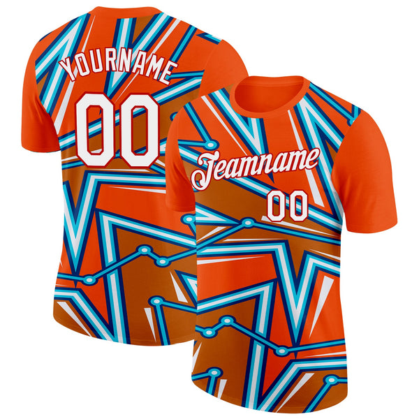 Custom Orange US Navy Blue Lakes Blue-Red 3D Esports Performance T-Shirt