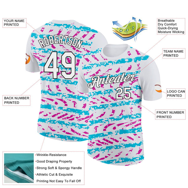 Custom White Lakes Blue Deep Pink-Black 3D Esports Performance T-Shirt alternate