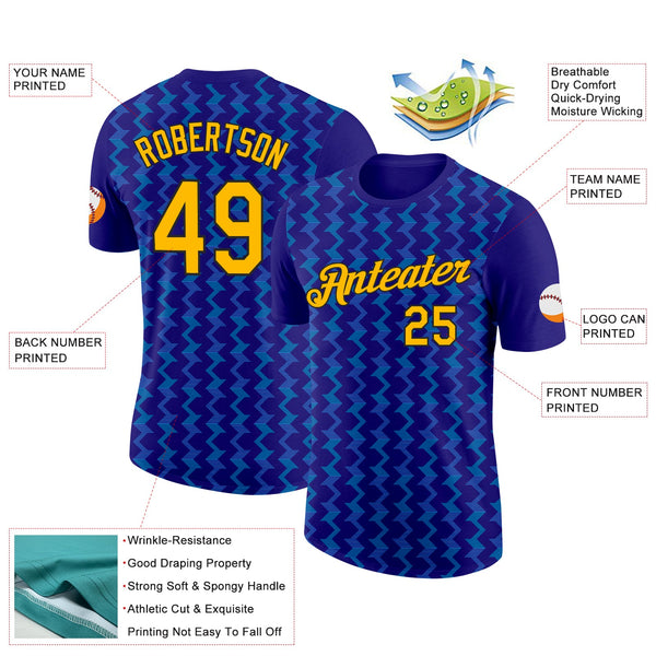 Custom Dark Purple Gold Blue-Black 3D Esports Performance T-Shirt alternate
