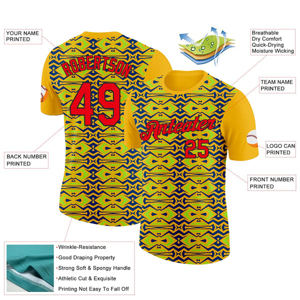 Custom Gold Fire Red US Navy Blue Aurora Green-Black 3D Esports Performance T-Shirt alternate